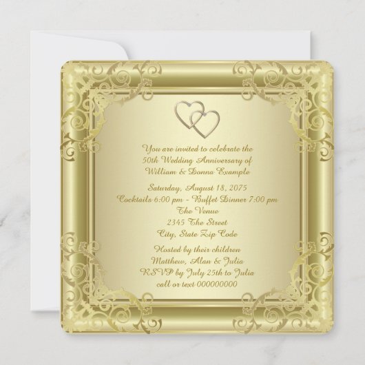 Gouden Werveling 50ste Huwelijksverjaardagsfeest Kaart (Achterkant)