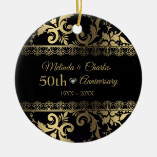 Gouden werveling damast en kant keramisch ornament