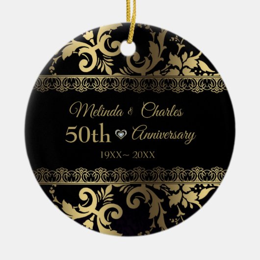 Gouden werveling damast en kant keramisch ornament (Voorkant)