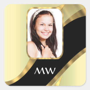Gouden werveling fotosjabloon vierkante sticker