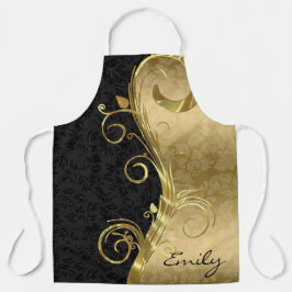 Gouden werveling op damast schort