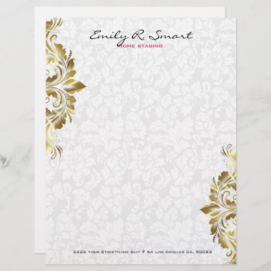 Gouden  werveling op pluche wit briefhoofd (Voorkant / Achterkant)