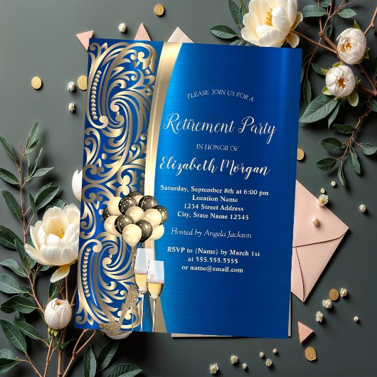 Gouden wervelingen glas, hoge hakken blauw pensioe kaart