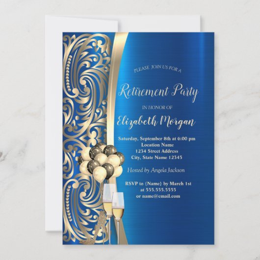 Gouden wervelingen glas, hoge hakken blauw pensioe kaart (Voorkant)