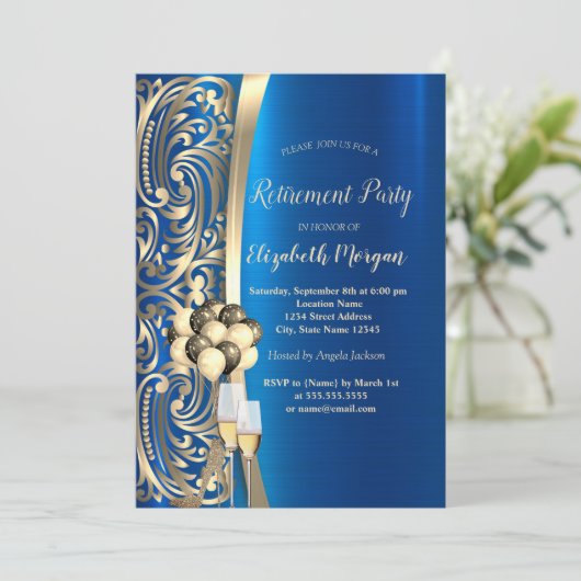 Gouden wervelingen glas, hoge hakken blauw pensioe kaart (Staand voorkant)
