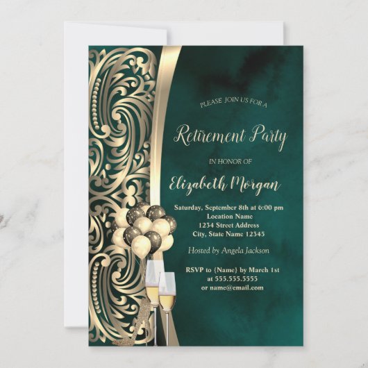 Gouden wervelingen glas, hoge hakken groene pensio kaart (Voorkant)