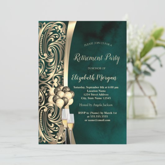 Gouden wervelingen glas, hoge hakken groene pensio kaart (Staand voorkant)