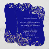  gouden wervelingen op blauw stijlvol bruiloft kaart (Voorkant / Achterkant)