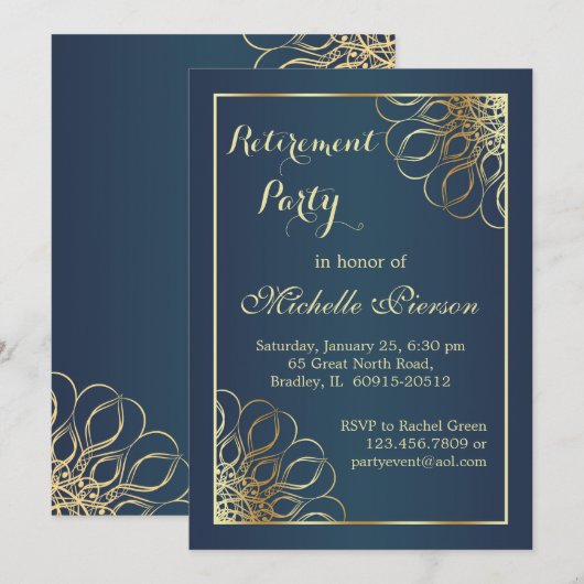 Gouden wervelingen op middernachtblauw Retirement  Kaart (Voorkant / Achterkant)