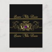 gouden wervelingen Paarse juweel Save the Date Aankondigingskaart (Voorkant)