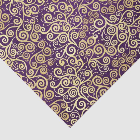 gouden wervelingen patroon chique Paarse aubergin Tissuepapier (Detail)
