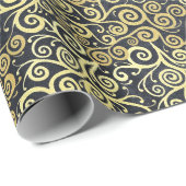  gouden wervelingen Patroon Luxe Charcoal Grey Cadeaupapier (Rol Hoek)