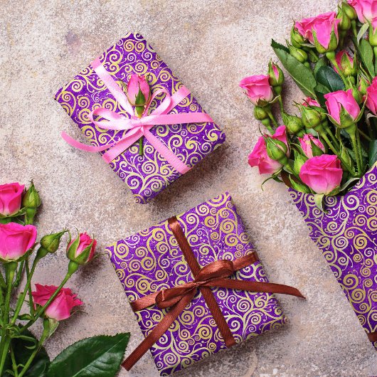  gouden wervelingen patroon meisjesachtige Paarse  Cadeaupapier