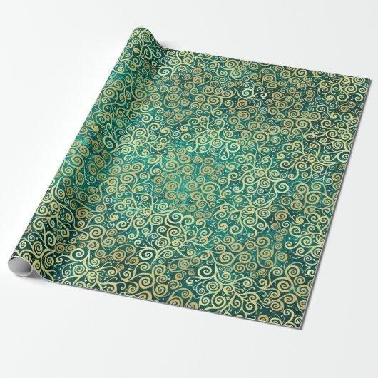  gouden wervelingen patroonluxe boho jade groen cadeaupapier (Uitgerold)