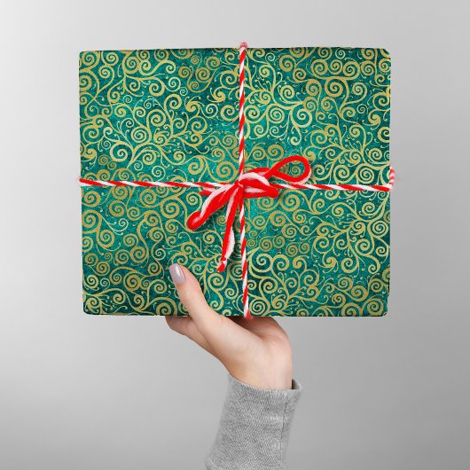  gouden wervelingen patroonluxe boho jade groen cadeaupapier