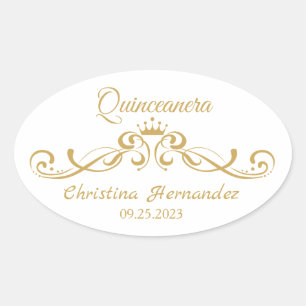 Gouden wervelingen, Tiara Quinceanera Ovale Sticker