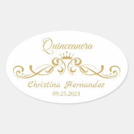 Gouden wervelingen, Tiara Quinceanera Ovale Sticker