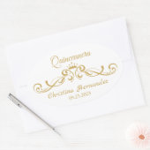 Gouden wervelingen, Tiara Quinceanera Ovale Sticker (Envelop)