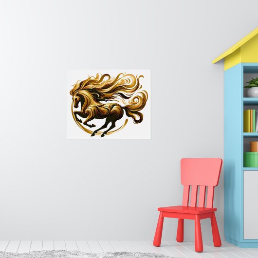 Gouden Wervelwind – Koninklijk Paard in Beweging Poster (Kinderkamer 1)