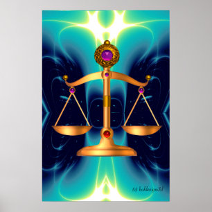 Gouden wetenschalen met edelstenen, symbool van re poster