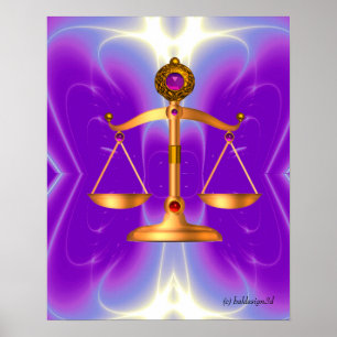Gouden wetenschalen met edelstenen, symbool van re poster