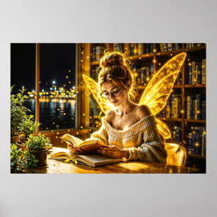 Gouden wetenschappelijke fee gouden vleugels gezel poster