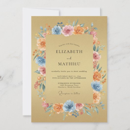 Gouden Whimsical Boho Bruiloft Kaart (Voorkant)