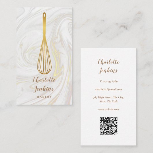 Gouden Whisk Bakkerij Patisserie Marmer QR Code Visitekaartje (Voorkant / Achterkant)
