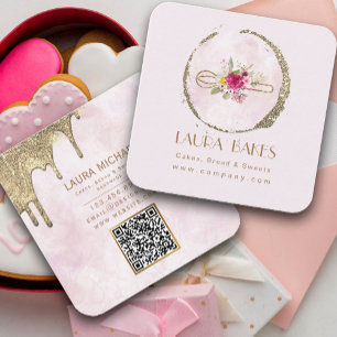 Gouden Whisk Blush Waterverf Bloemen Vierkante Visitekaartje