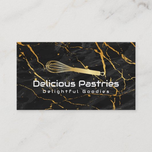 Gouden Whisk Logo | Zwart marmer Visitekaartje (Voorkant)
