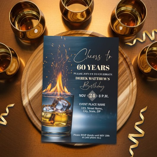Gouden Whisky Thema Mannen 60e Verjaardagsfeest Kaart
