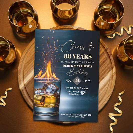 Gouden Whisky Thema Mannen 88ste Verjaardagsfeest Kaart