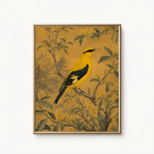 Gouden wielewaal chinoiserie muurposter poster