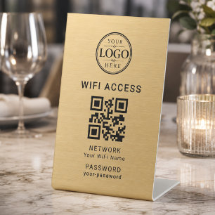 Gouden Wifi-toegang Bedrijfslogo Reclamebord Met Voetstuk