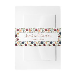 Gouden Wijn Bourgogne Marine Blauw Bloemen Bruilof Uitnodigingen Wikkel