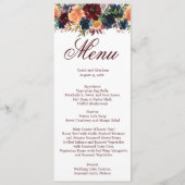 Gouden Wijn Bourgogne Marine Blauw Bruiloft Menu (Voorkant)