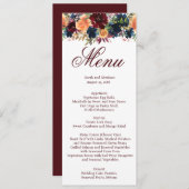 Gouden Wijn Bourgogne Marine Blauw Bruiloft Menu (Voorkant / Achterkant)