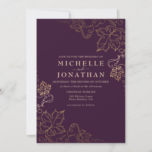 Gouden wijngaard Bourgondië Faux Gold bruiloft Kaart (Voorkant)