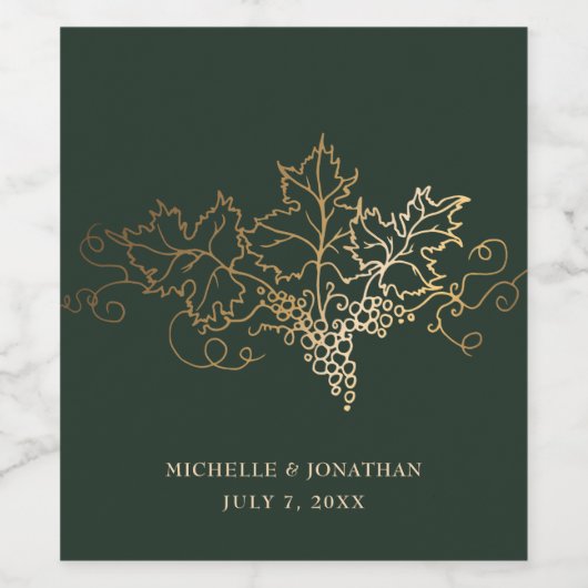 Gouden wijngaard bruiloft receptie wijn etiket (Enkel label)