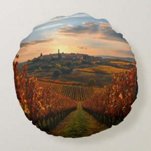 Gouden Wijngaard Zonsondergang – Ronde Herfst Acce Rond Kussen