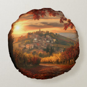 Gouden Wijngaard Zonsondergang – Ronde Herfst Acce Rond Kussen