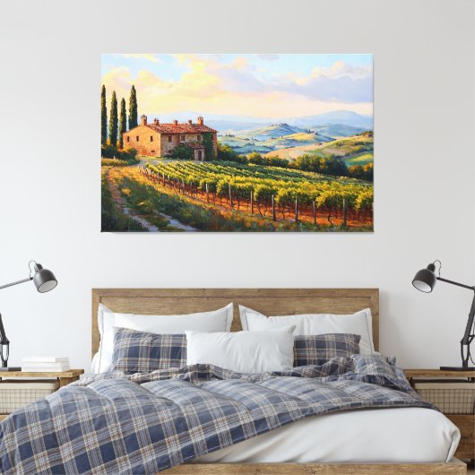 Gouden wijngaarden van Toscane: een rustiek platte Canvas Afdruk (Insitu (Slaapkamer))