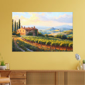 Gouden wijngaarden van Toscane: een rustiek platte Canvas Afdruk (Insitu (Woonkamer))