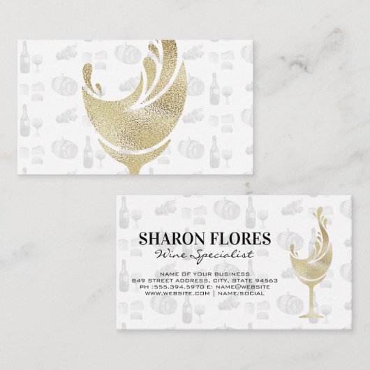 Gouden wijnglas visitekaartje (Voorkant / Achterkant)