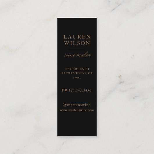 Gouden wijnmakerij Elegante Sommelier Wijnmaker Mini Visitekaartje (Achterkant)