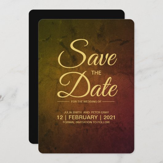 Gouden wijnscript "Save The Date"-uitnodiging Kaart (Voorkant / Achterkant)