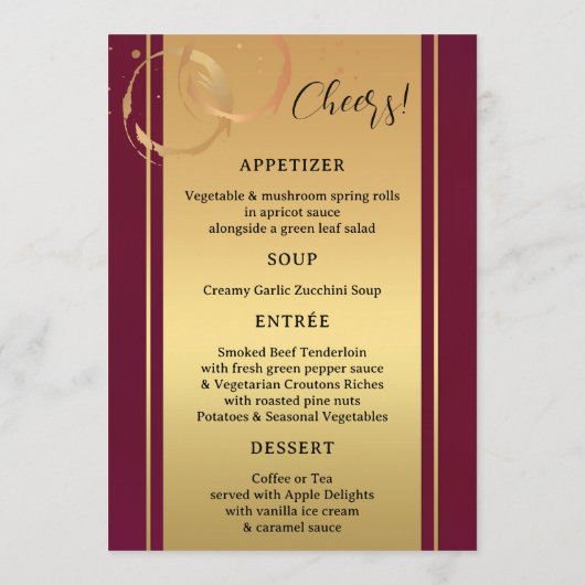 Gouden wijnvlekken Confetti bruiloft menu (Achterkant)