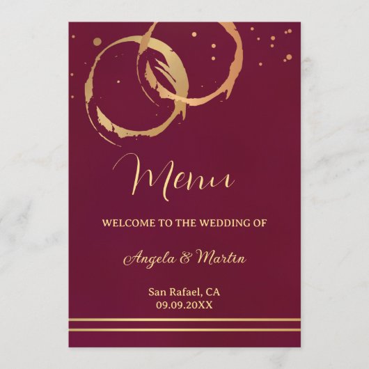 Gouden wijnvlekken Confetti bruiloft menu (Voorkant)