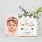 Gouden Wild One Bloemensafari Verjaardagsfoto Kaart (Staand voorkant)