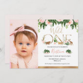 Gouden Wild One Bloemensafari Verjaardagsfoto Kaart (Voorkant / Achterkant)